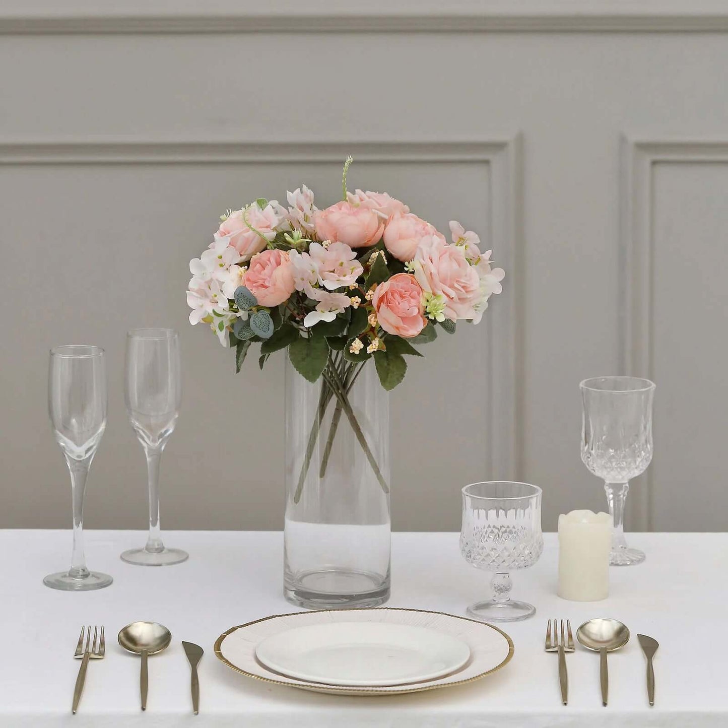 2 Pack Artificial Rose & Peony Floral Arrangements â€“ 12" Blush Silk Bouquets for Weddings & Home DÃ©cor