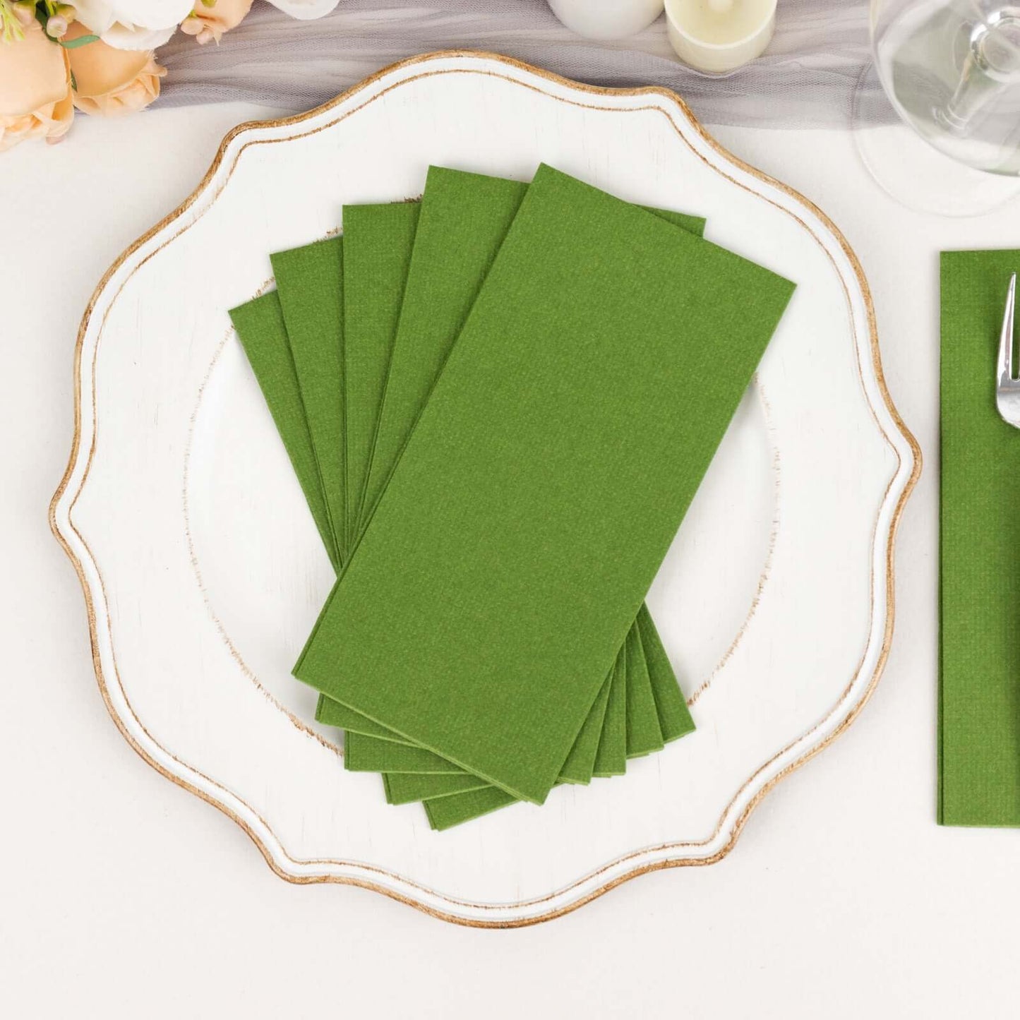 20 Pack Linen-Like Paper 8.5"x4" Napkins Olive Green - Highly Absorbent & Disposable Airlaid Guest Towels