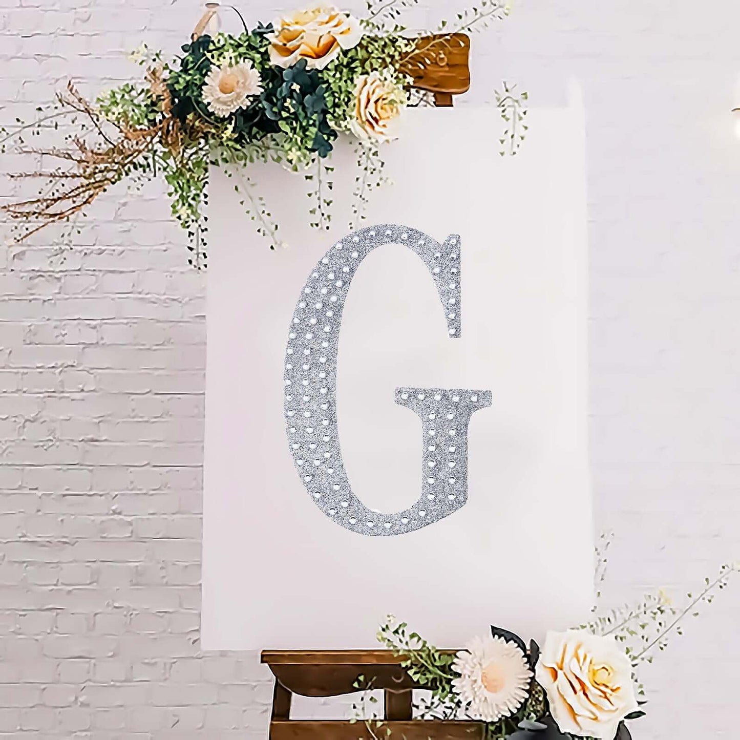 Decorative Rhinestone Alphabet "G" Letter Stickers, Glitter Adhesive Craft Letters Silver DIY Sparkle Embellishments 8"