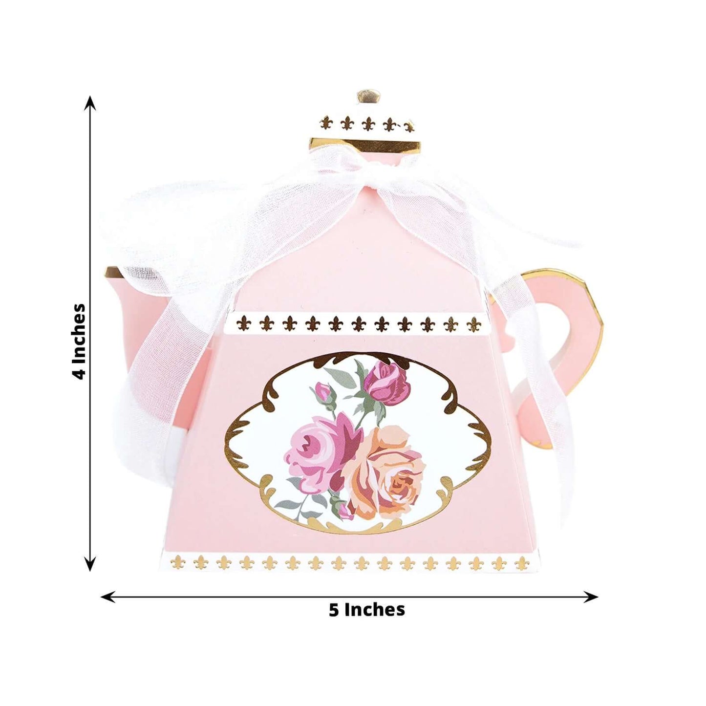 25 Pack 4" Dusty Rose Mini Teapot Favor Boxes, Vintage Rose Gift Boxes with Ribbons