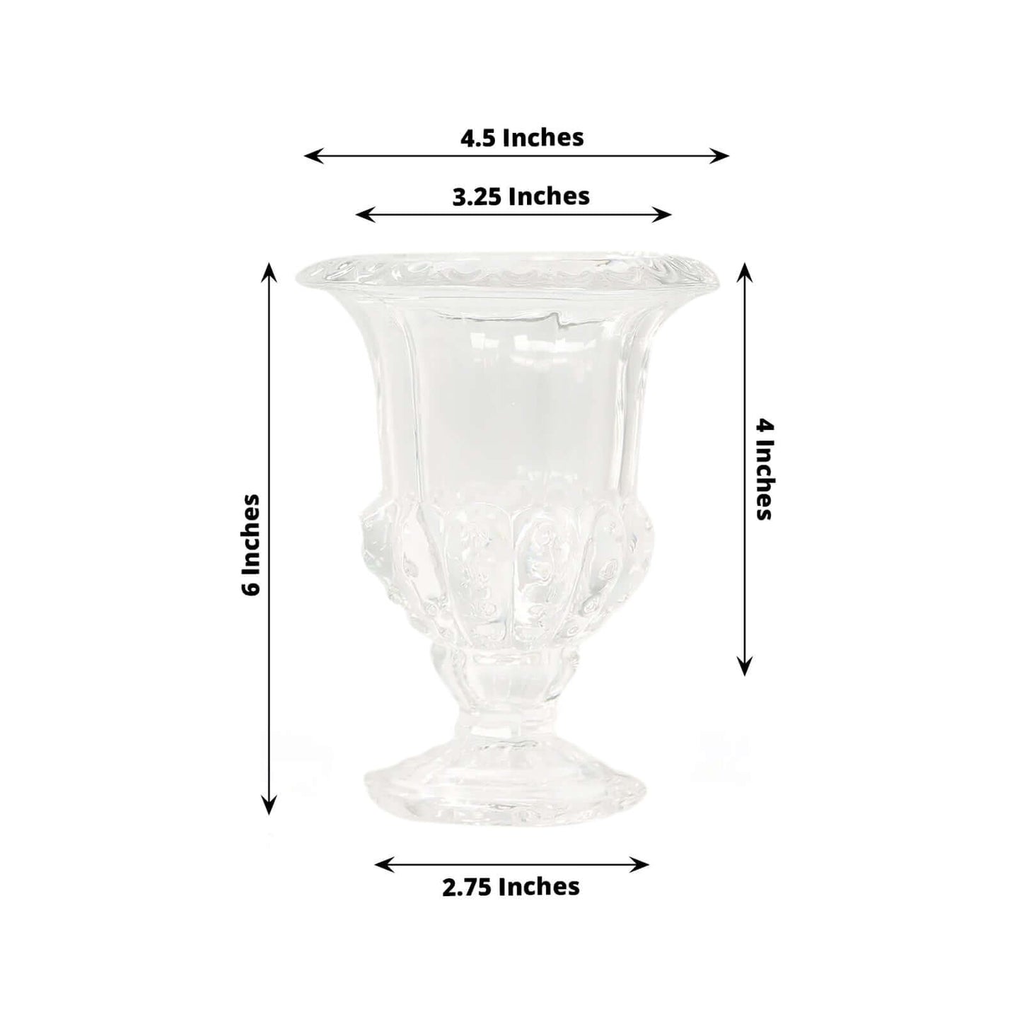 2-Pack Glass Mini Pedestal Flower Vases in Classic Roman Urn Style Clear - Sophisticated Wedding Table Centerpieces 6"