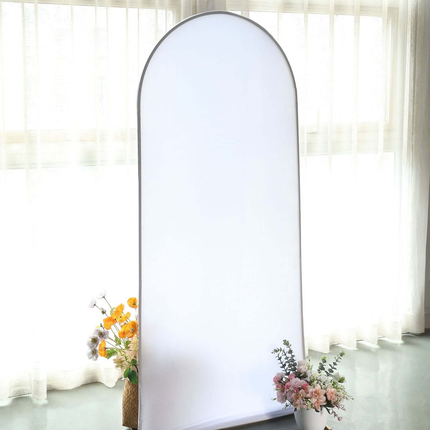 6ft Matte White Spandex Fitted Chiara Backdrop Stand Cover For Round Top Wedding Arch