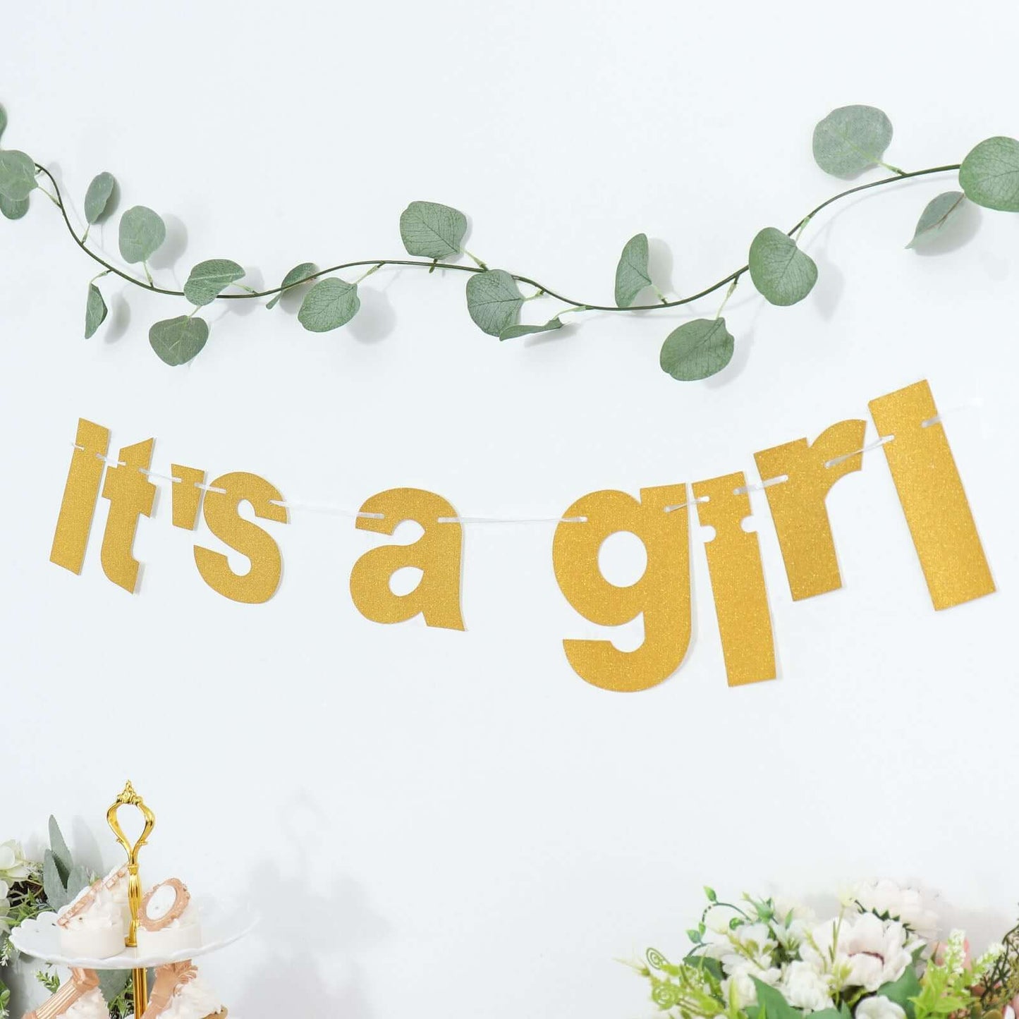 3ft Gold Glittered It's a Girl Paper Hanging Gender Reveal Garland Banner, Baby Shower Banner