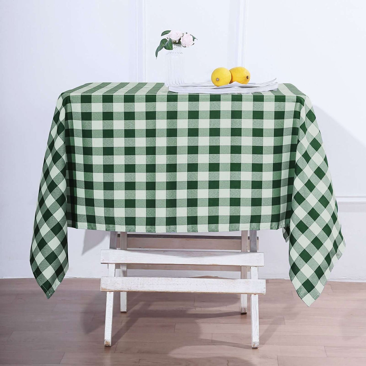 Polyester 54"x54" Square Tablecloth White/Green - Checkered Buffalo Plaid Design for Casual Table Settings