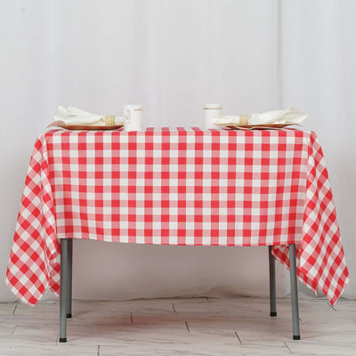 Polyester 70"x70" Square Tablecloth White/Red - Checkered Buffalo Plaid Table Cover