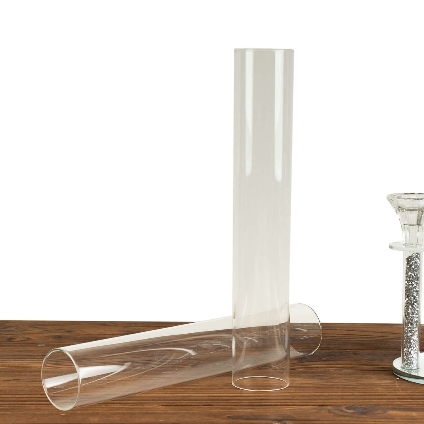 2-Pack Glass Pillar Hurricane Candle Shades - Clear Chimney Tube with 2.25" Wide Open Ends 14"