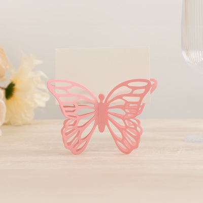 25-Pack Paper Butterfly Place Card Holders Pink with White Printable Cards - 3D Free Standing Table Number Stands 3"x5"