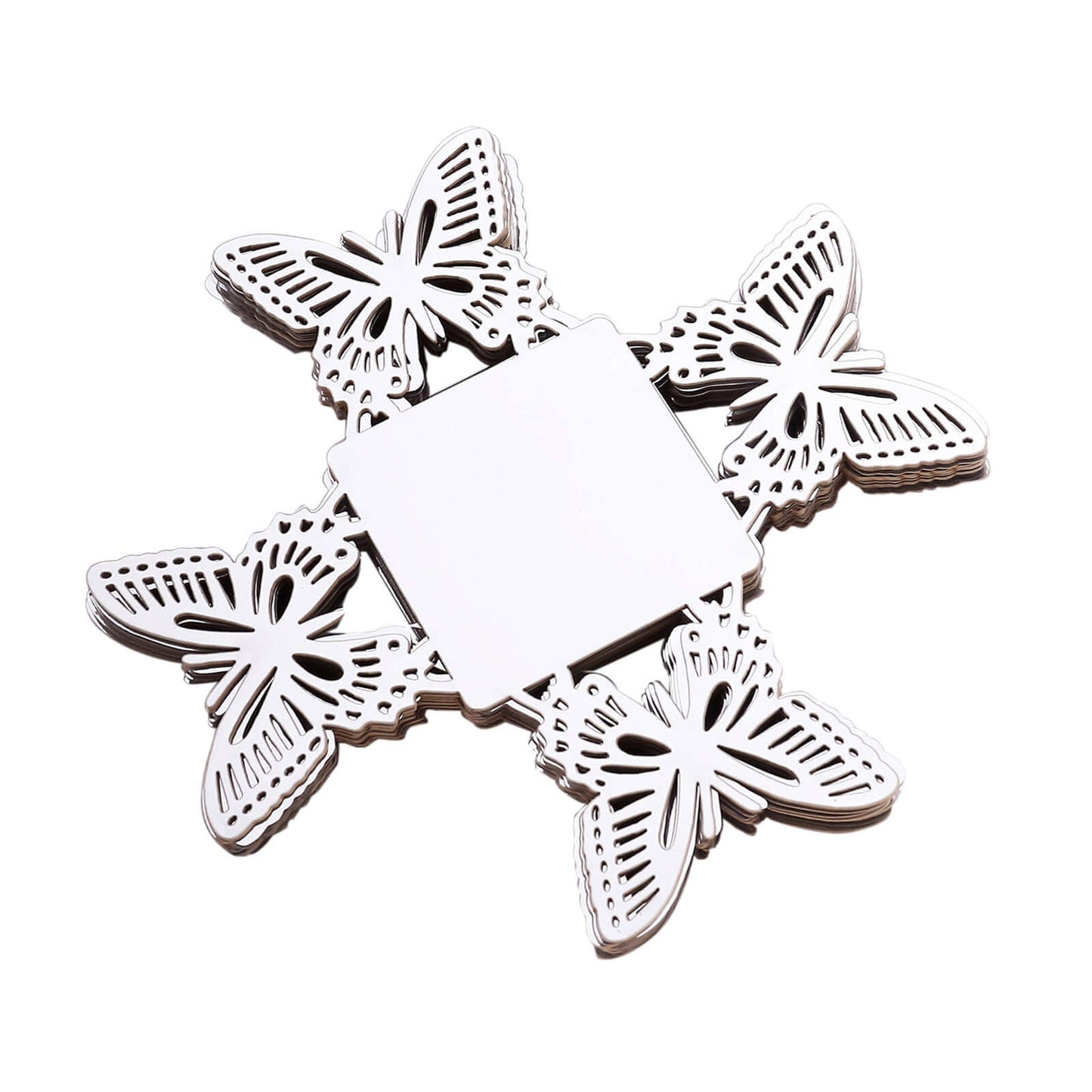 50-Pack Mini Paper Truffle Cup Liners Butterfly Square Design Metallic Silver - 225GSM Cupcake Tray Wrappers 4"