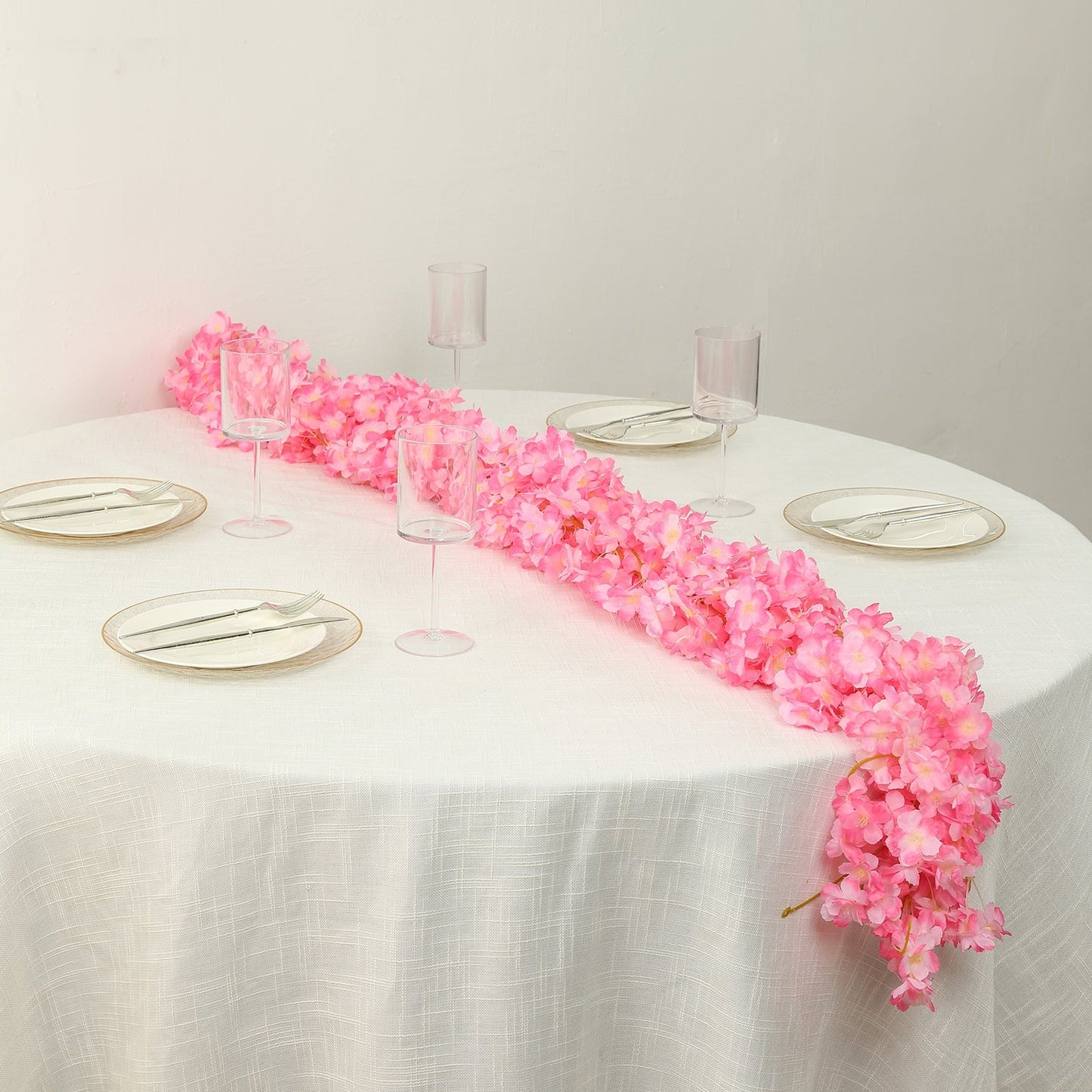 5 Pack Pink Artificial Cherry Blossom Floral Garland, 6ft Silk Flower Hanging Vines