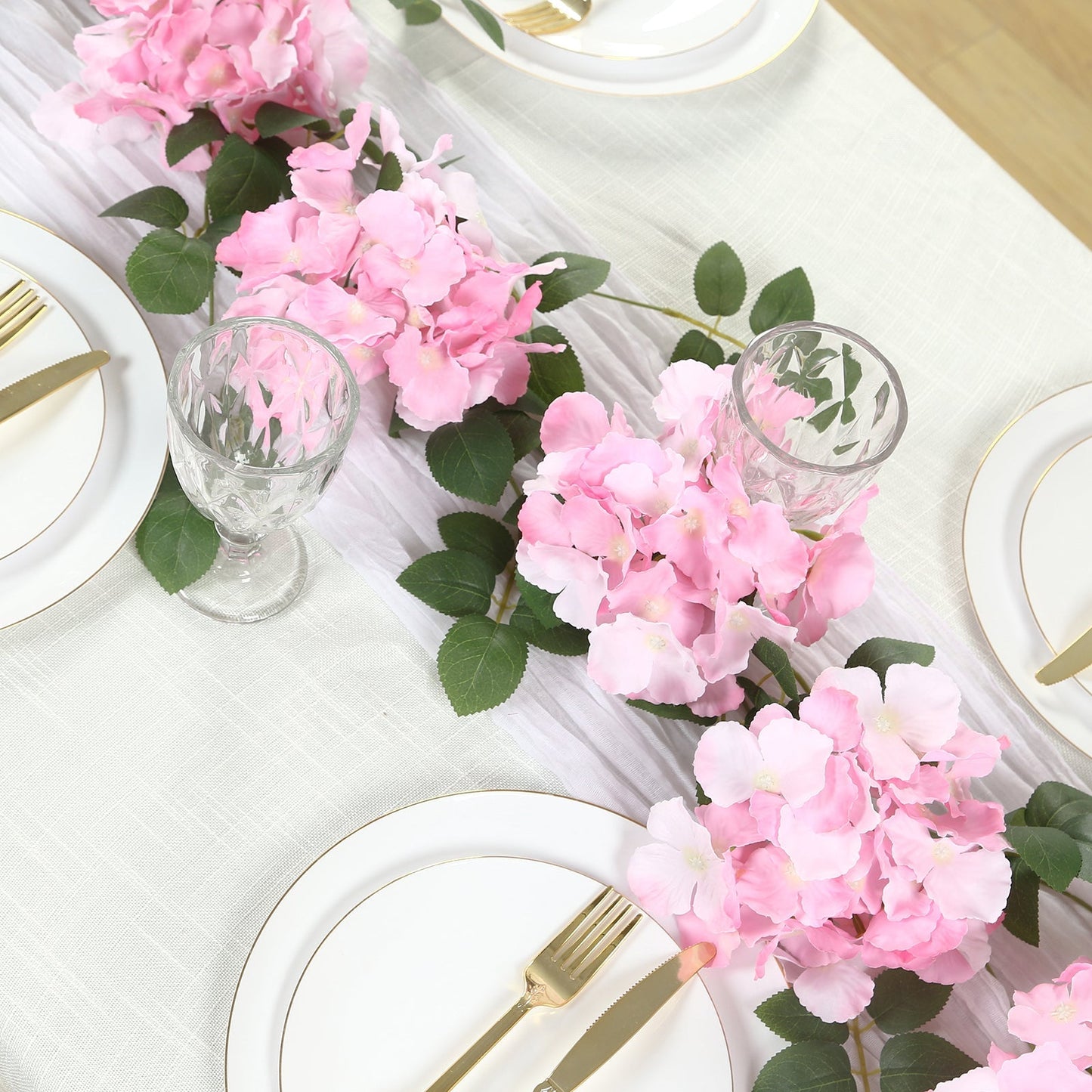 2-Pack Pink Artificial Hydrangea Garland 5.5ft â€“ Artificial Silk Floral Vine with Green Leaves