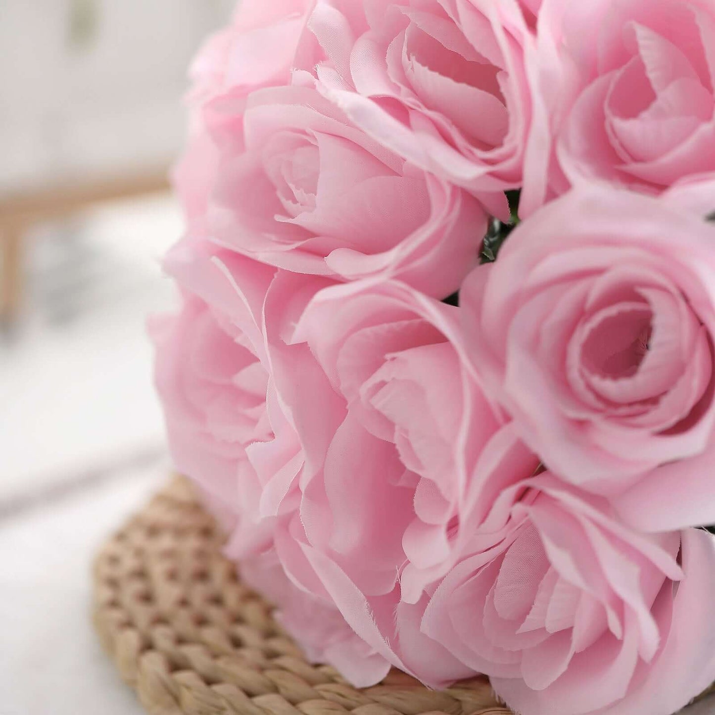 12" Pink Artificial Velvet-Like Rose Flower Bouquet