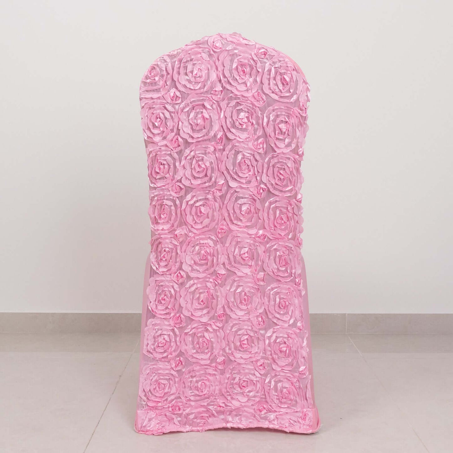 Satin Rosette Chair Cover for Banquet Chairs Pink - Stretch Fitted Slip-On Slipcover