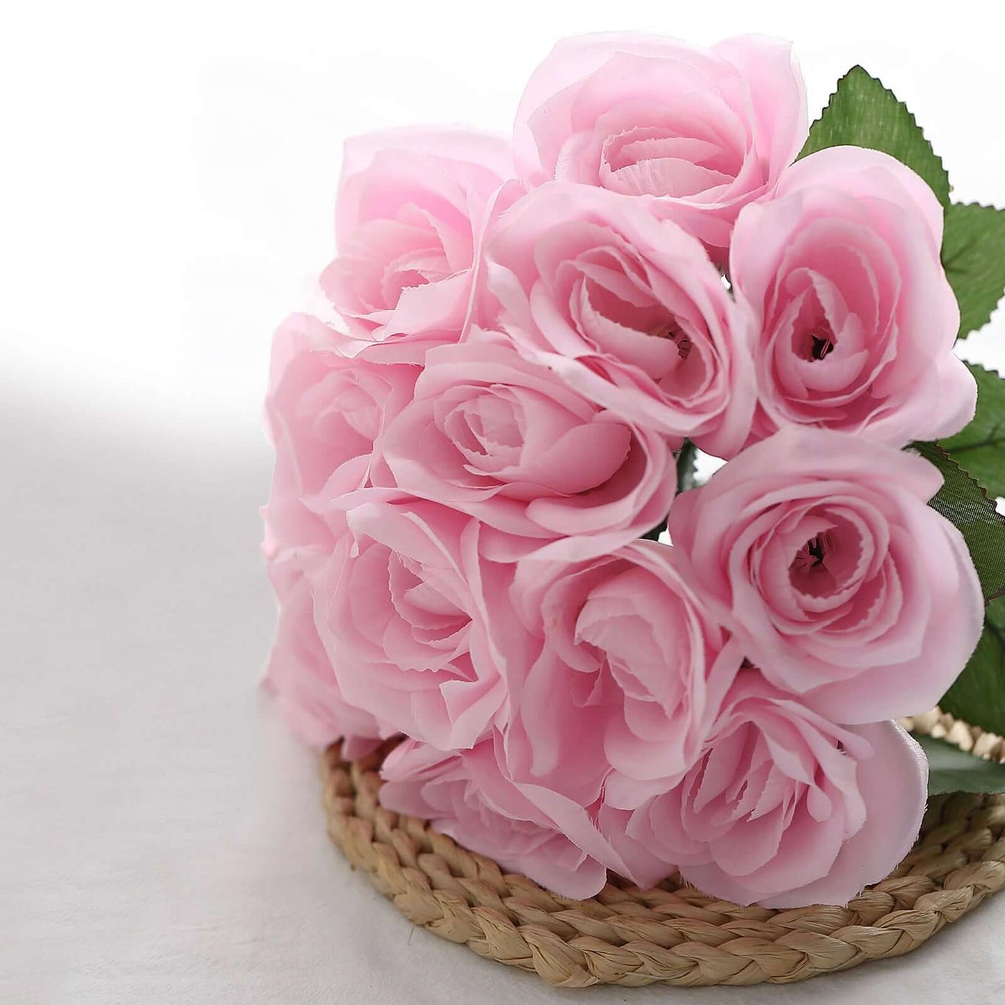 12" Pink Artificial Velvet-Like Rose Flower Bouquet