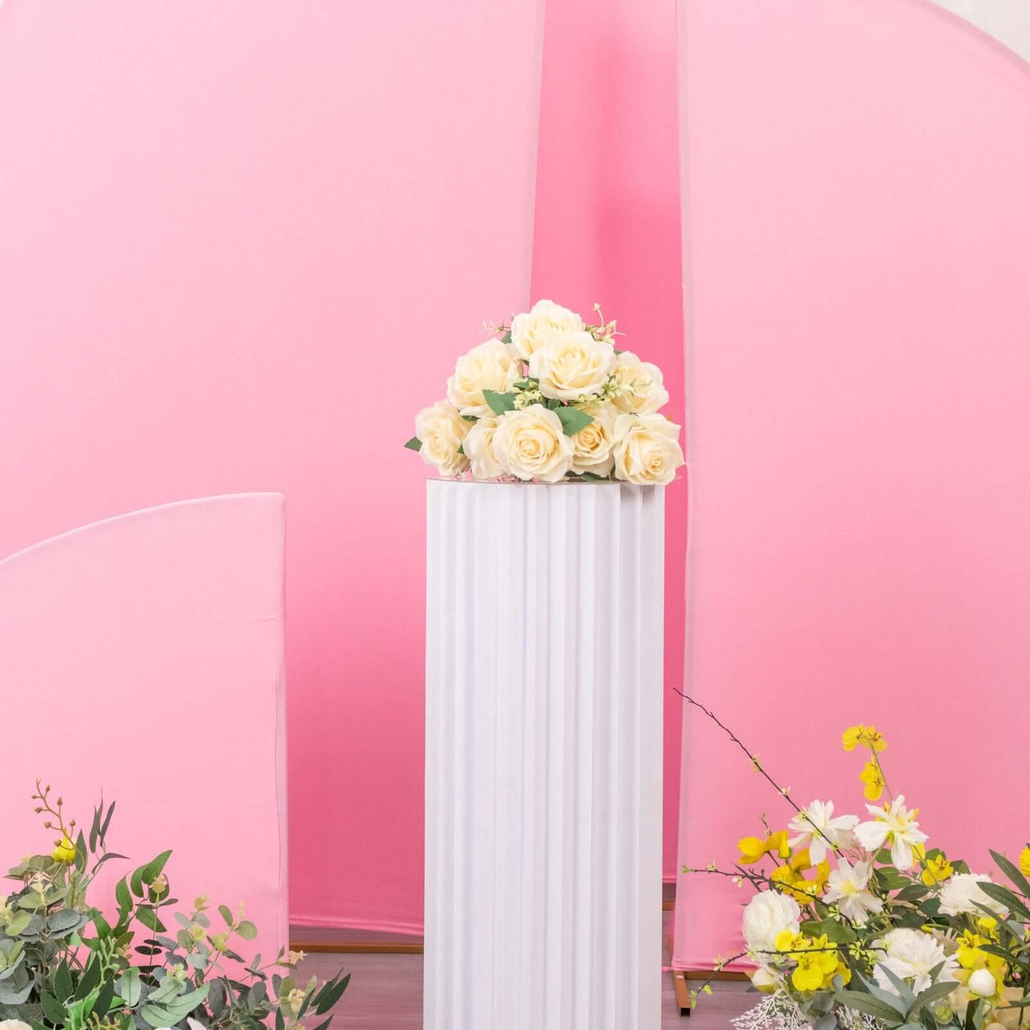 Set of 4 Matte Pink Spandex Half Moon Chiara Backdrop Stand Covers, Custom Fitted Wedding Arch Covers - 2.5ft,5ft,6ft,7ft