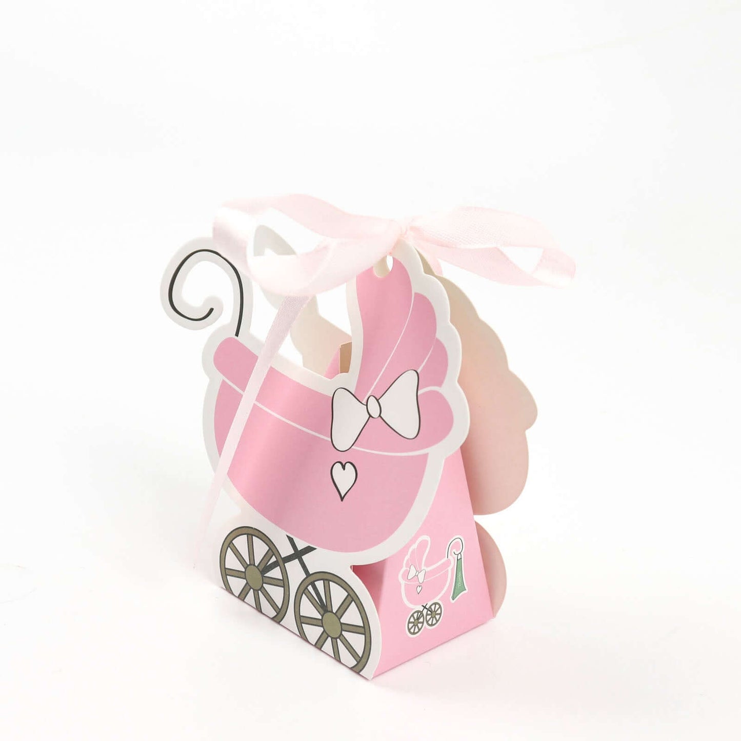 25 Pack Pink Baby Paper Stroller Party Favor Gift Boxes, Cardstock Carriage Candy Boxes with Ribbon Ties - 4.5"x2"x4"
