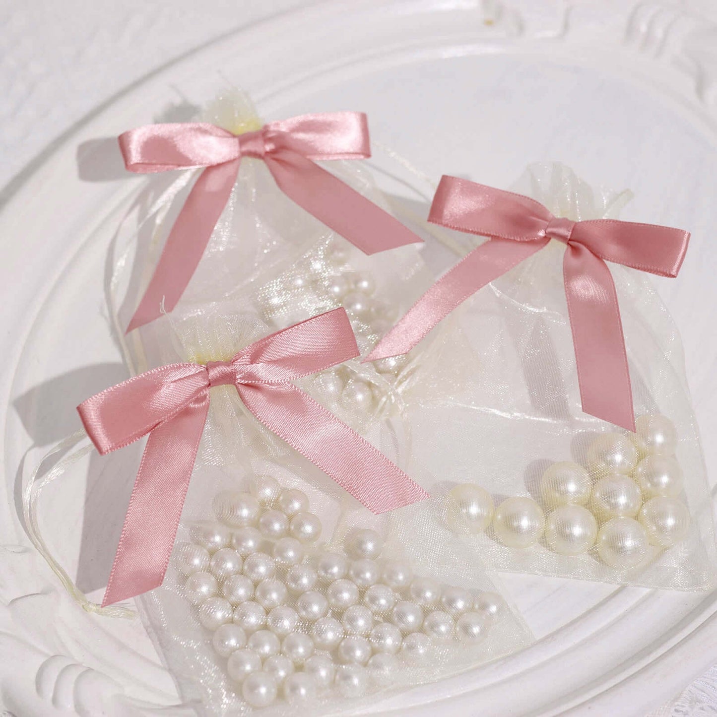 50 Pcs 3" Satin Ribbon Bows With Twist Ties, Gift Basket Party Favor Bags Decor - Dusty Rose Classic Style