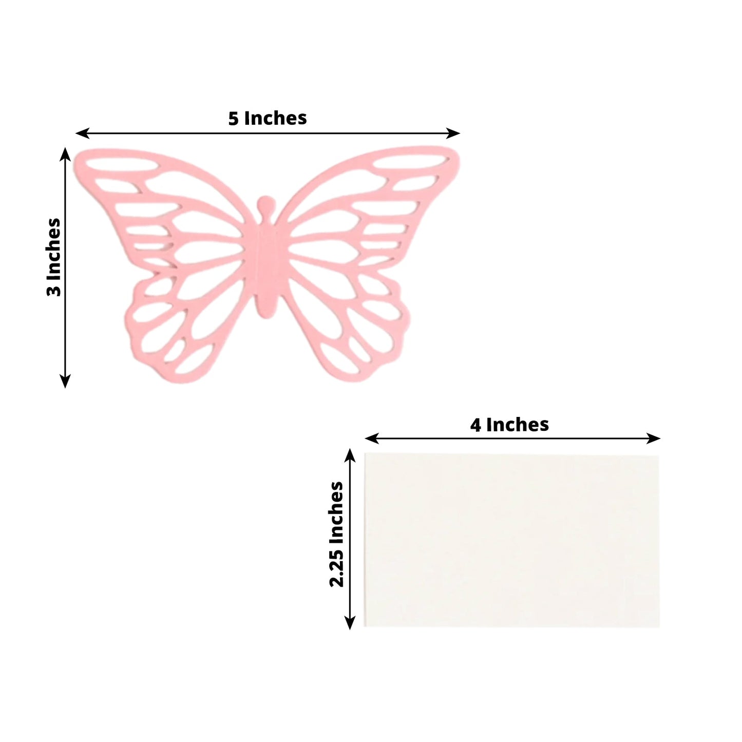 25-Pack Paper Butterfly Place Card Holders Pink with White Printable Cards - 3D Free Standing Table Number Stands 3"x5"