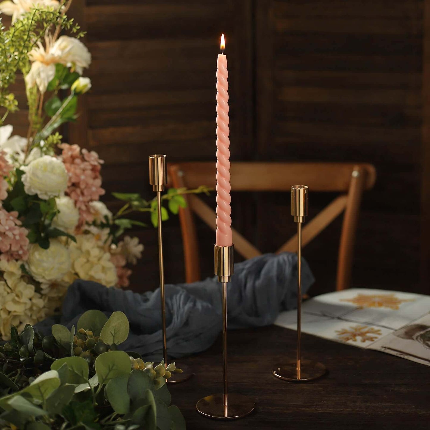 12-Pack Taper Candles Spiral Long Burn Wick Design Blush - Premium Unscented Wax Dinner Candle Sticks 11"