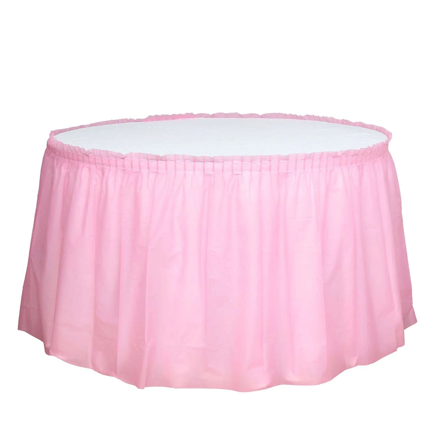 5 Pack Plastic Table Skirts Pink Ruffled - Durable Disposable Skirts for Events 14ft