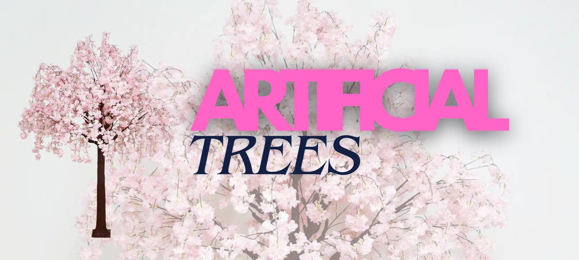 Pink cherry blossom tree model with white petals and green leaves.