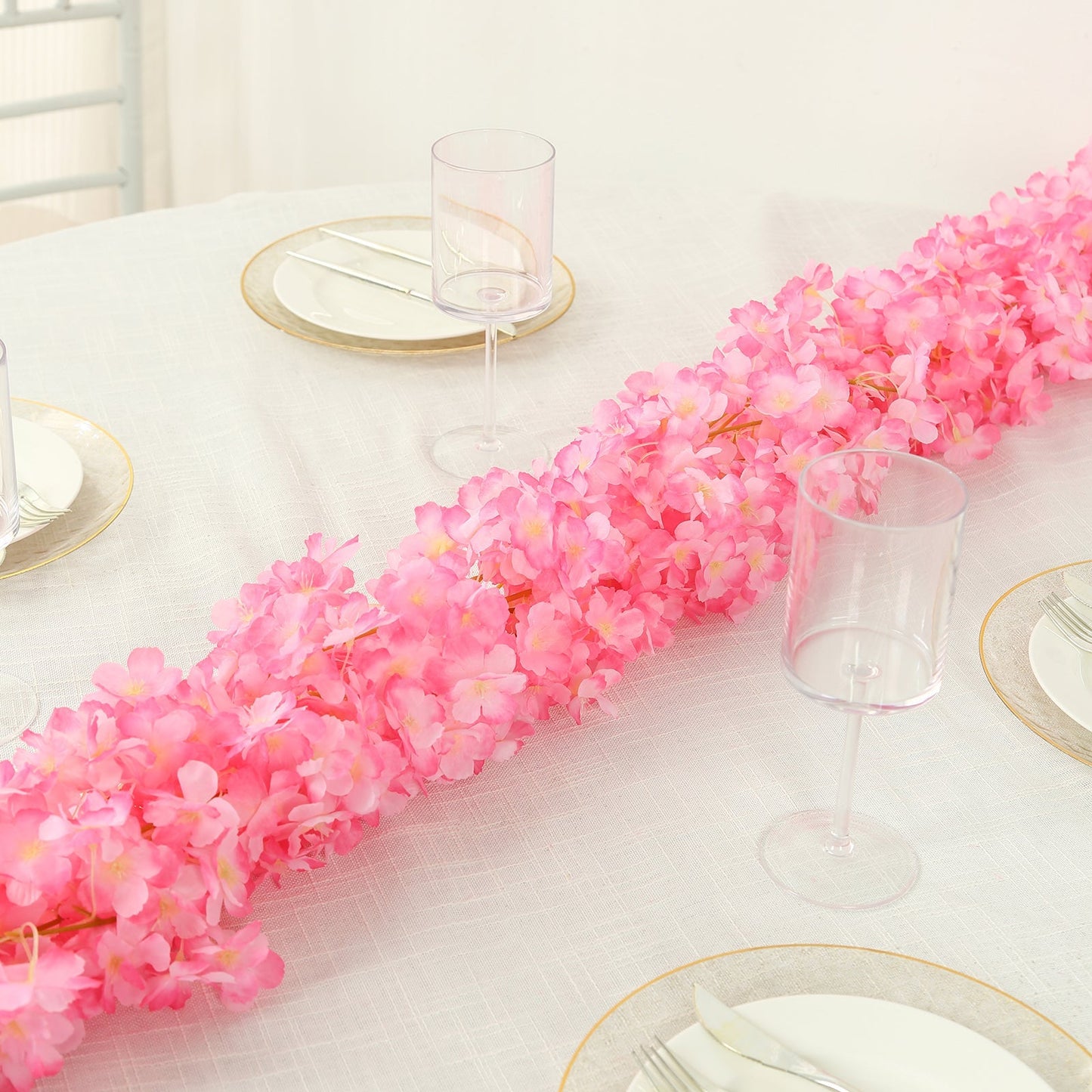 5 Pack Pink Artificial Cherry Blossom Floral Garland, 6ft Silk Flower Hanging Vines