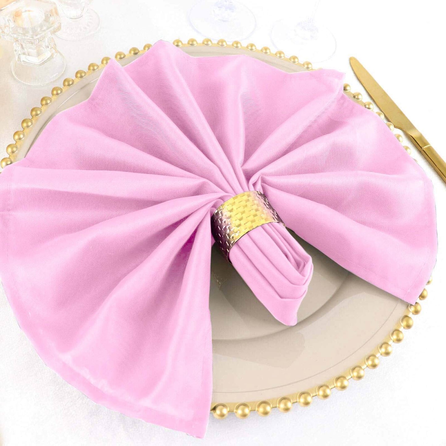 5 Pack Polyester 20"x20" Napkins Pink - Wrinkle Resistant & Easy Care Cloth Napkins