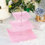 3-Tier Plastic Square Cupcake Stand Tower Pink - Charming Easy to Assemble Dessert Display Serving Tray Platter with Floral Embossed Scalloped Rim & Silver Handle for Tea Parties Weddings & Special Occasions 13"