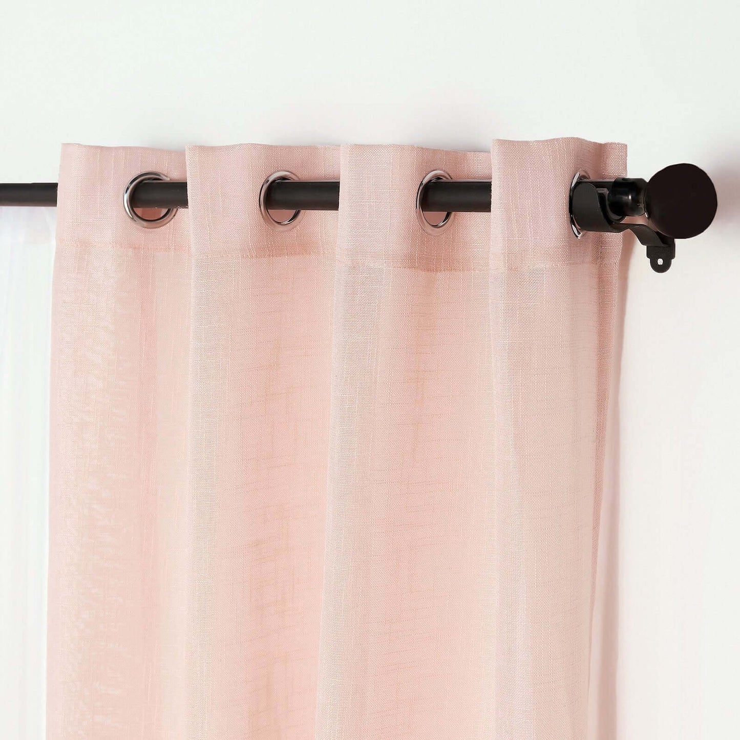 2 Pack Handmade Blush Faux Linen Curtains 52"x64", Curtain Panels With Chrome Grommets -
