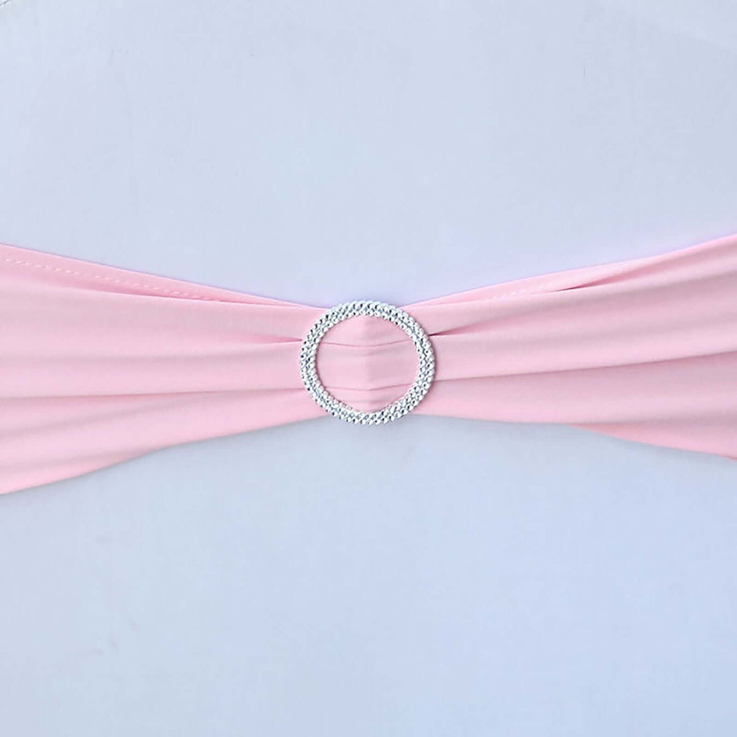 5 Pack Stretch Spandex Chair Sashes Pink - Reusable Chair Bands with Silver Diamond Ring Slide Buckle 5"x14"