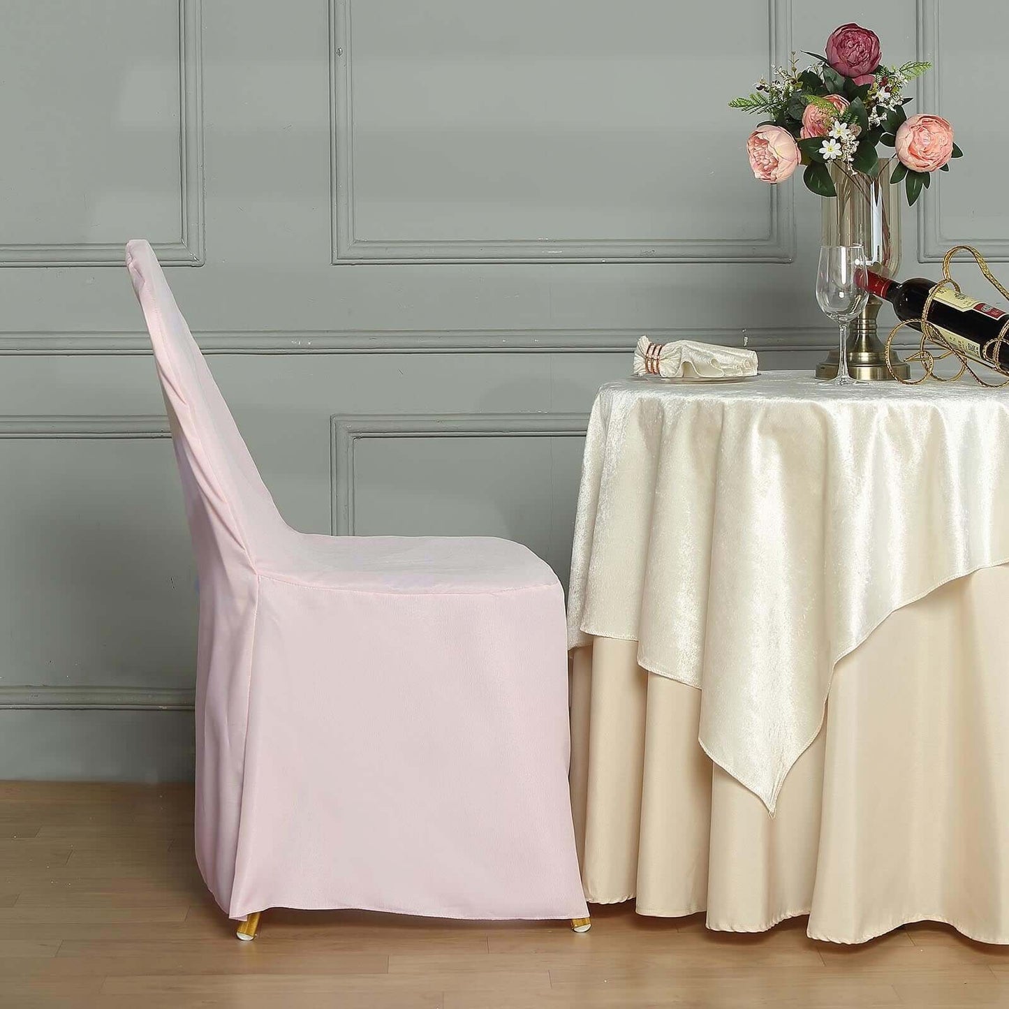 Polyester Slip On Banquet Chair Covers Blush - Stain-Resistant Reusable Durable Fabric
