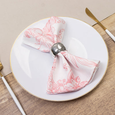 5-Pack French Toile Polyester Cloth Napkins â€“ 17"x17" Pink and White Reusable Table Napkins in Floral Design for Events & Dining