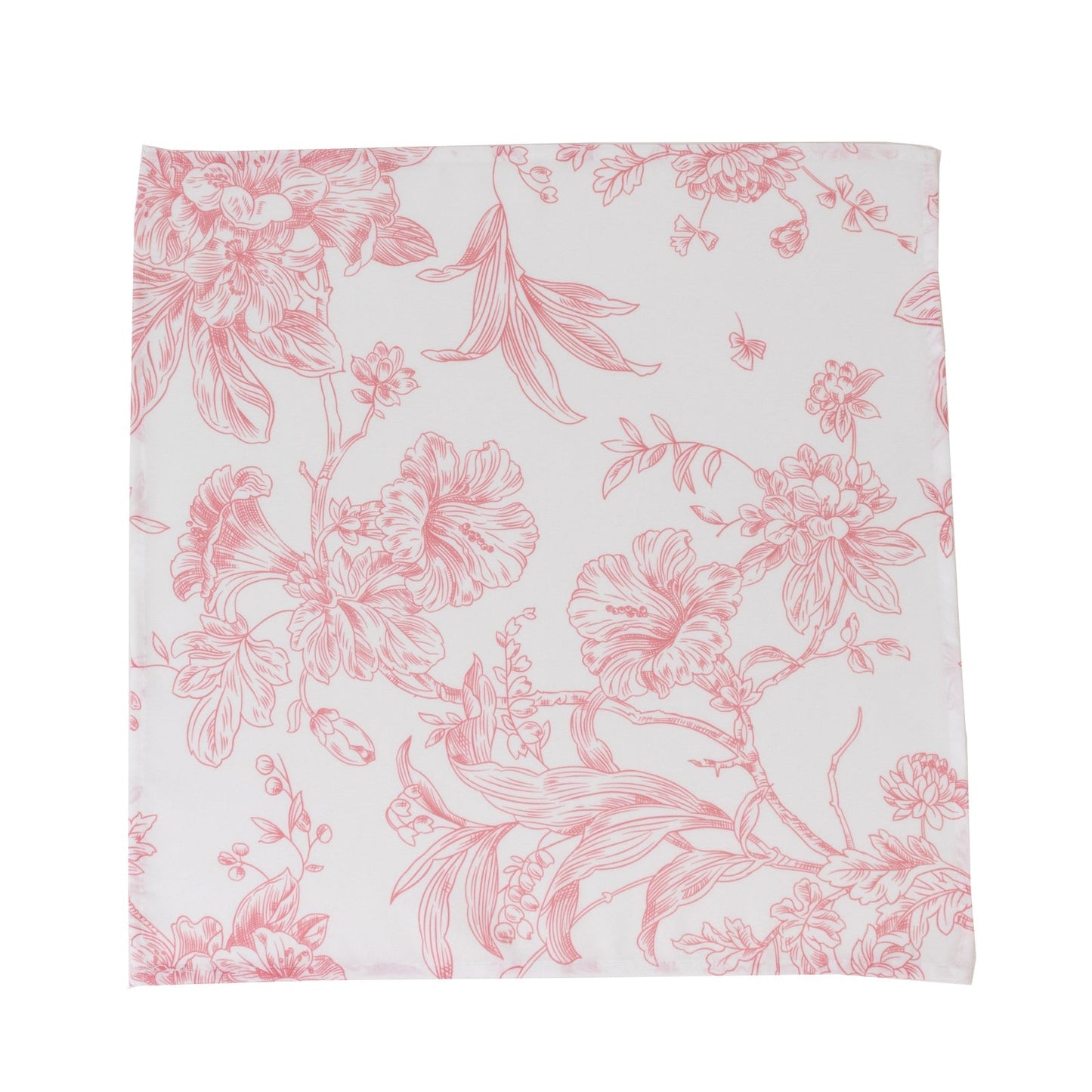 5-Pack French Toile Polyester Cloth Napkins â€“ 17"x17" Pink and White Reusable Table Napkins in Floral Design for Events & Dining