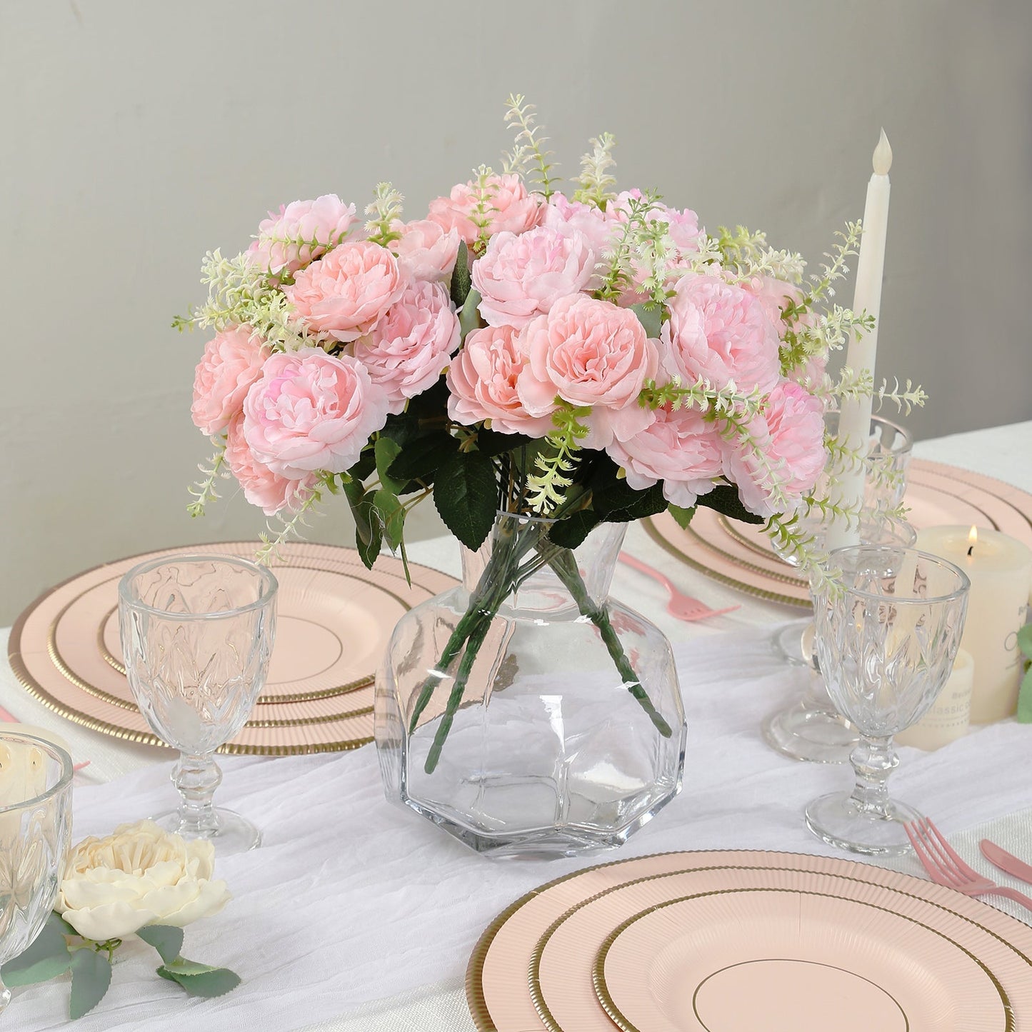 2-Pack Silk Peony Bouquet 14" Blush â€“ Lifelike Artificial Flower Arrangement for Vase Display, Events & Everyday Decor