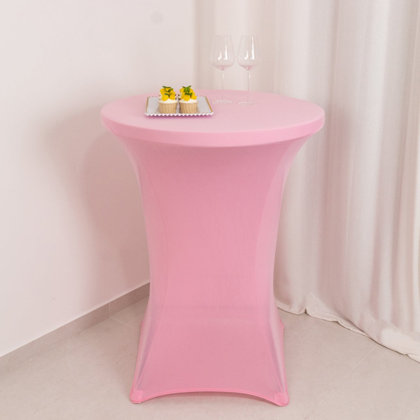 Spandex 30" Round Cocktail Table Cover Pink - Easy to Maintain Stretch Fitted Highboy Tablecloth