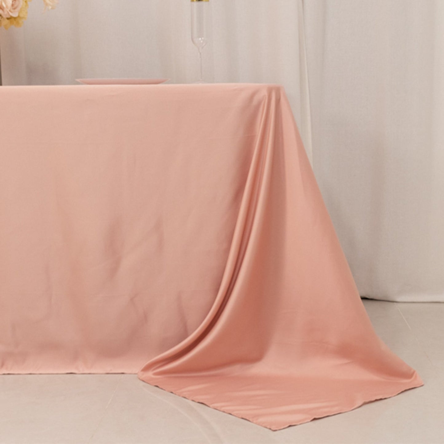 Lamour Satin 90"x132" Rectangle Tablecloth Dusty Rose - Soft & Silk-Like Seamless Table Cover
