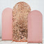 Set of 3 Rose Gold Round Top Fitted Wedding Arch Frame Covers, Big Payette Sequin, Shimmer Tinsel and Matte Spandex Backdrop Stand Covers