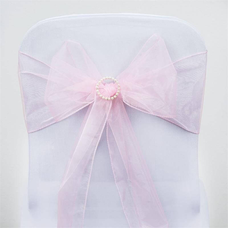 5 Pack Organza Chair Sashes Pink - Reusable Sheer Chair Bows 6"x108"
