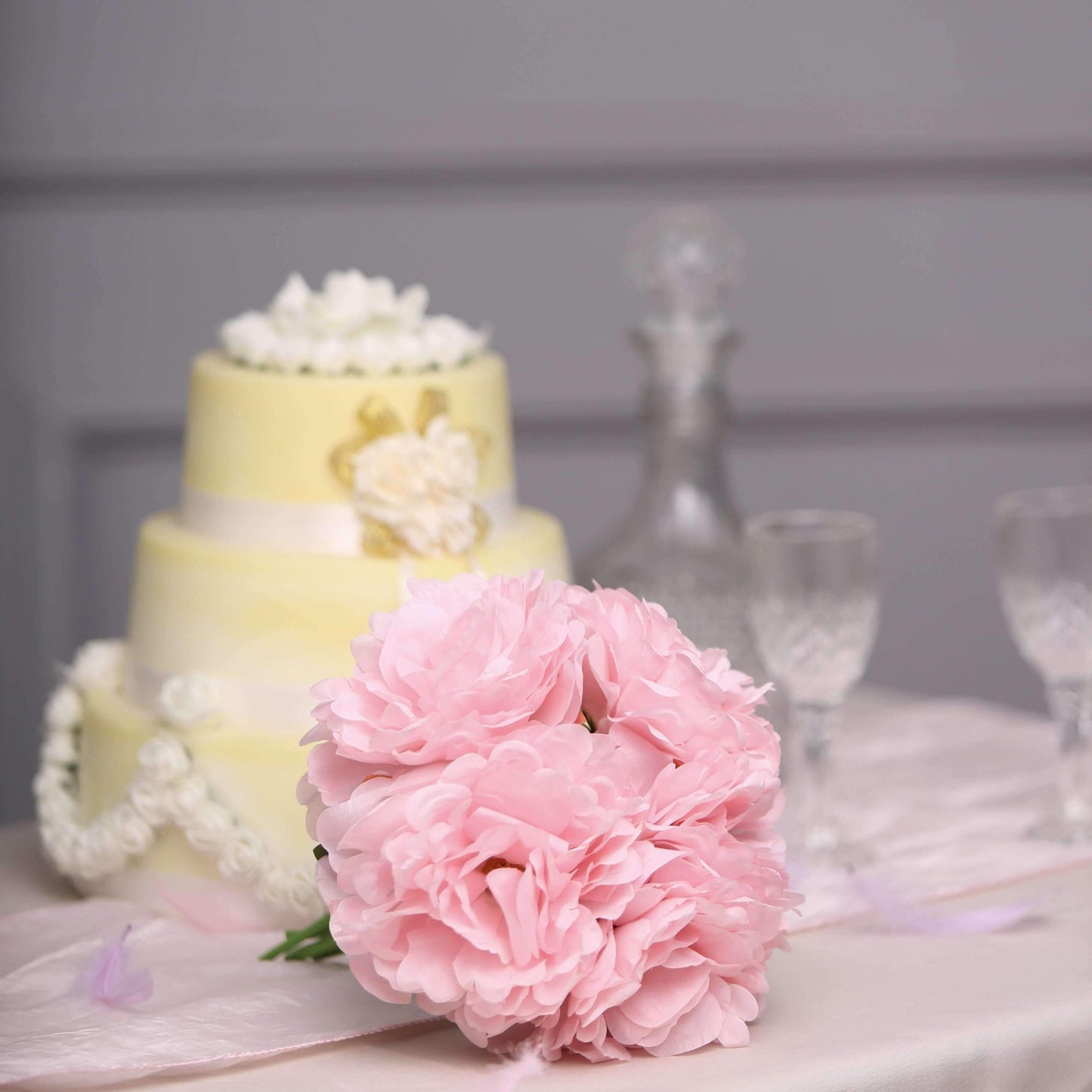 11" Pink Real Touch Artificial Silk Peonies Flower Bouquet