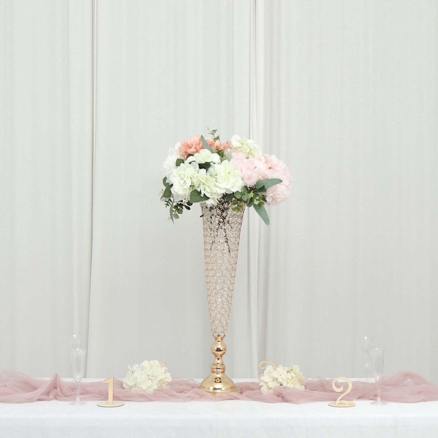 2-Pack Crystal Beaded Trumpet Vase Set Gold - Table Centerpiece for Weddings and Events 32"