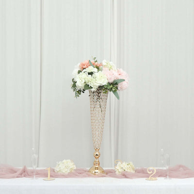2-Pack Crystal Beaded Trumpet Vase Set Gold - Table Centerpiece for Weddings and Events 32"