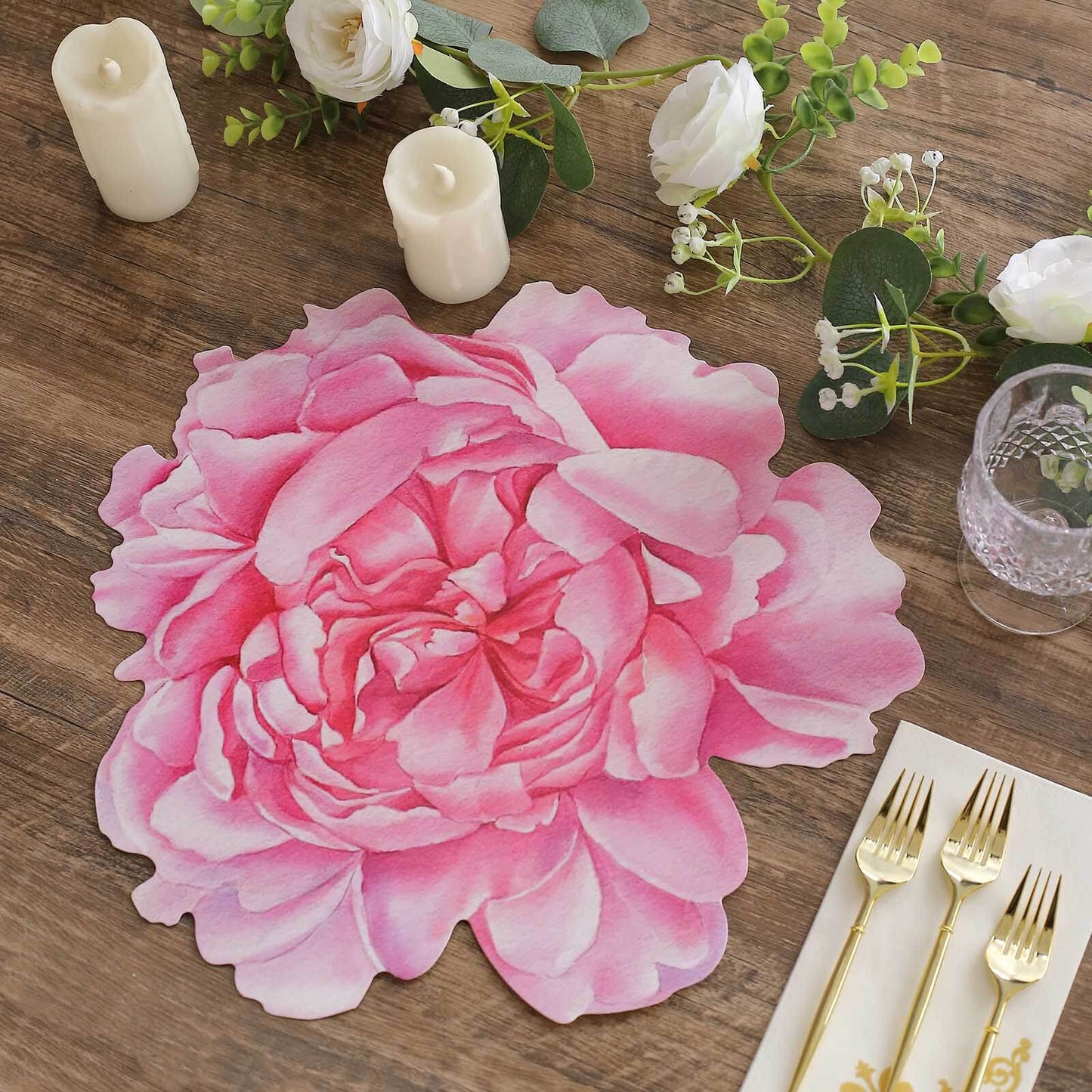 10-Pack Disposable Table Placemats with Pink Peony Flower Print - 400GSM Floral Cardboard Placemats for Dinner Parties & Gatherings 14"