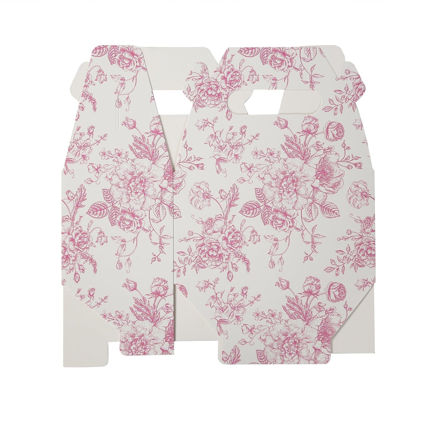 25 Pack Candy Treat Tote Boxes in French Toile Pattern - Matte Pink and White Party Favor Gable Boxes, Cardstock Paper - 6"x3.5"x7"