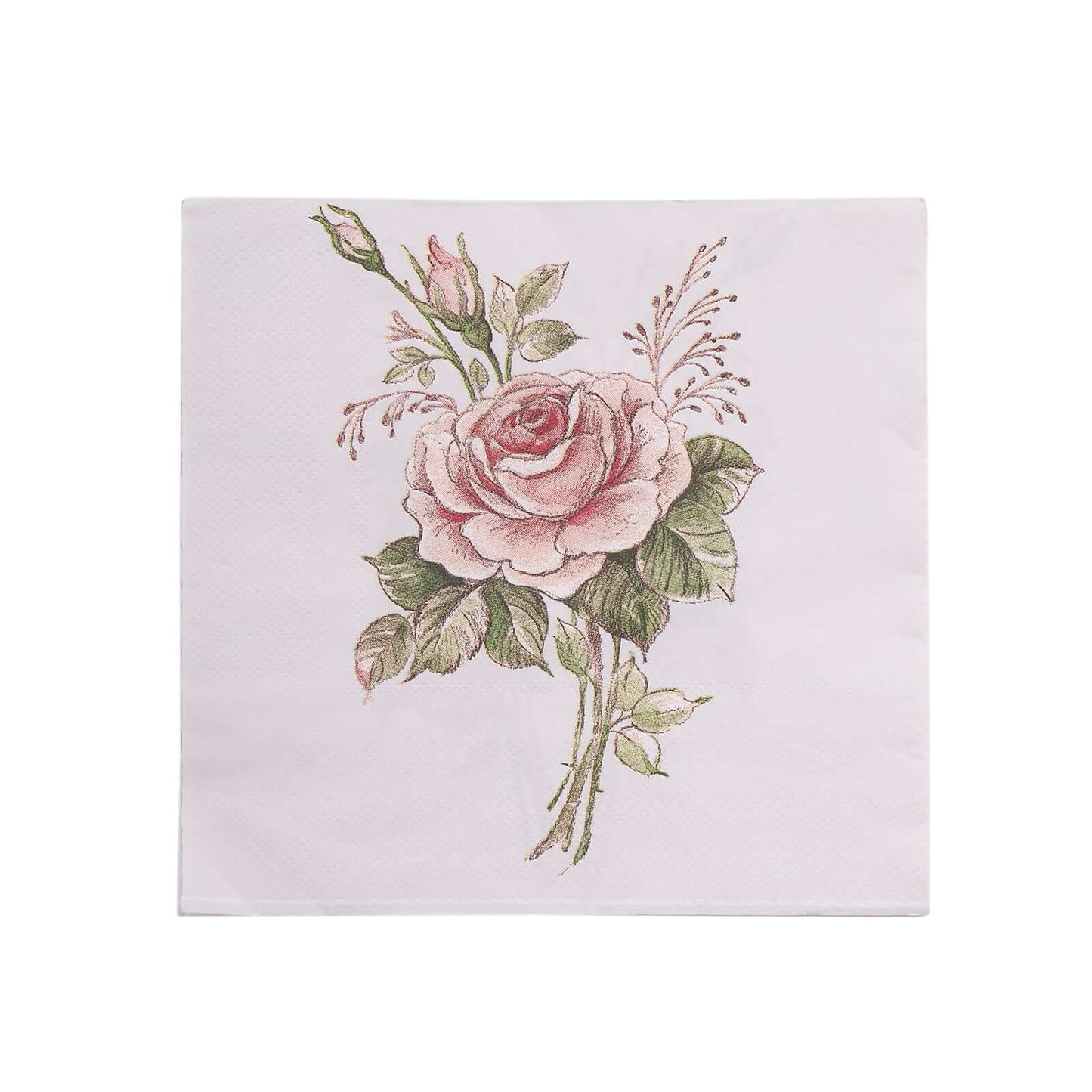 20-Pack Paper Beverage Napkins with Pink Floral Design Ivory - 2 Ply Soft 18GSM Rose Garden Wedding Napkins 6.5"x6.5"