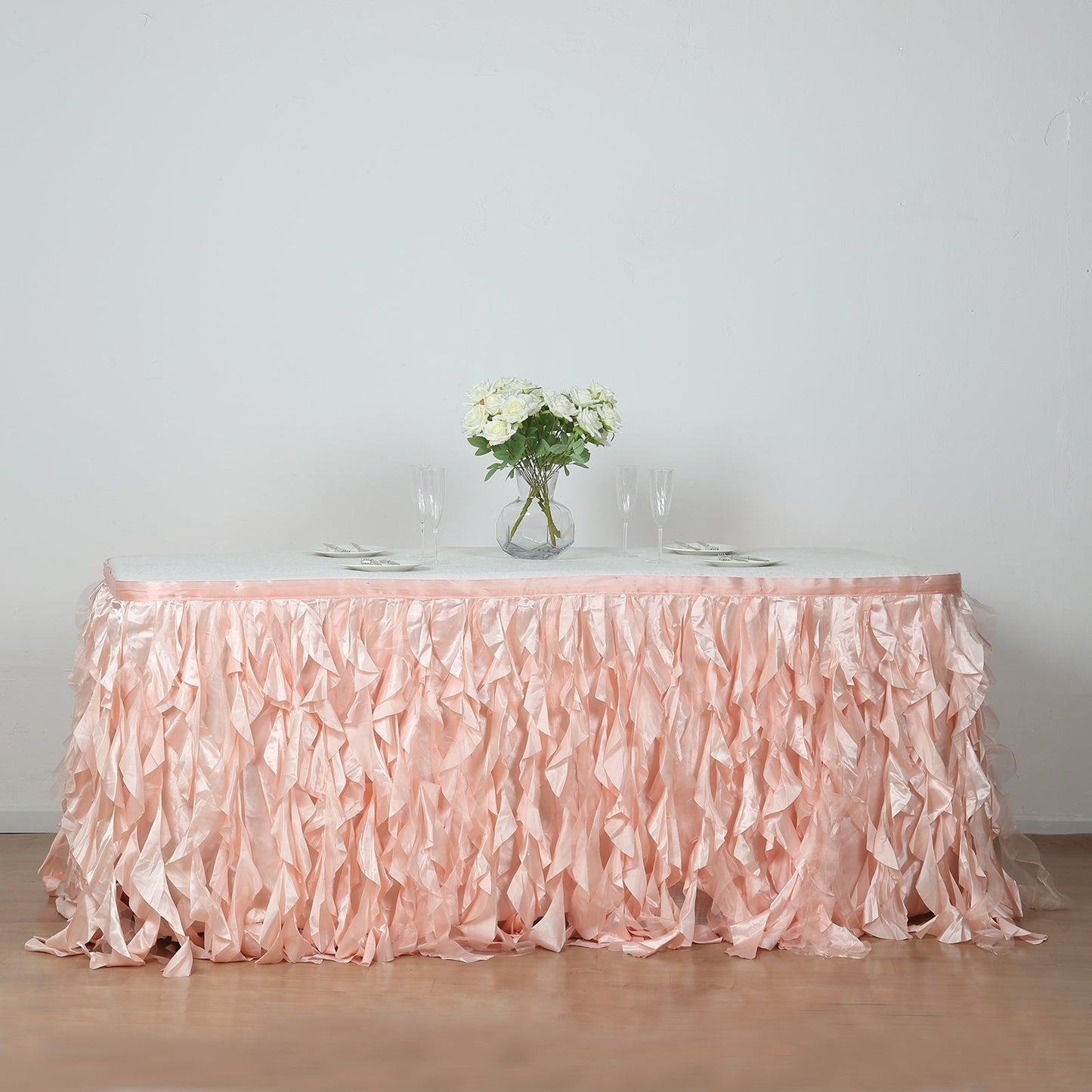 Taffeta 14ft Table Skirt Blush - Cascading Curly Willow Style Table Cover