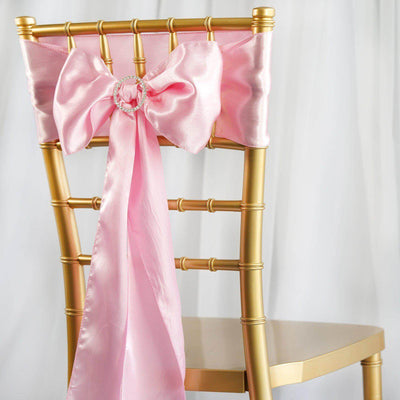 5 Pack Satin Chair Sashes Pink - Durable Chair Bows with Shiny Finish 6"x106"