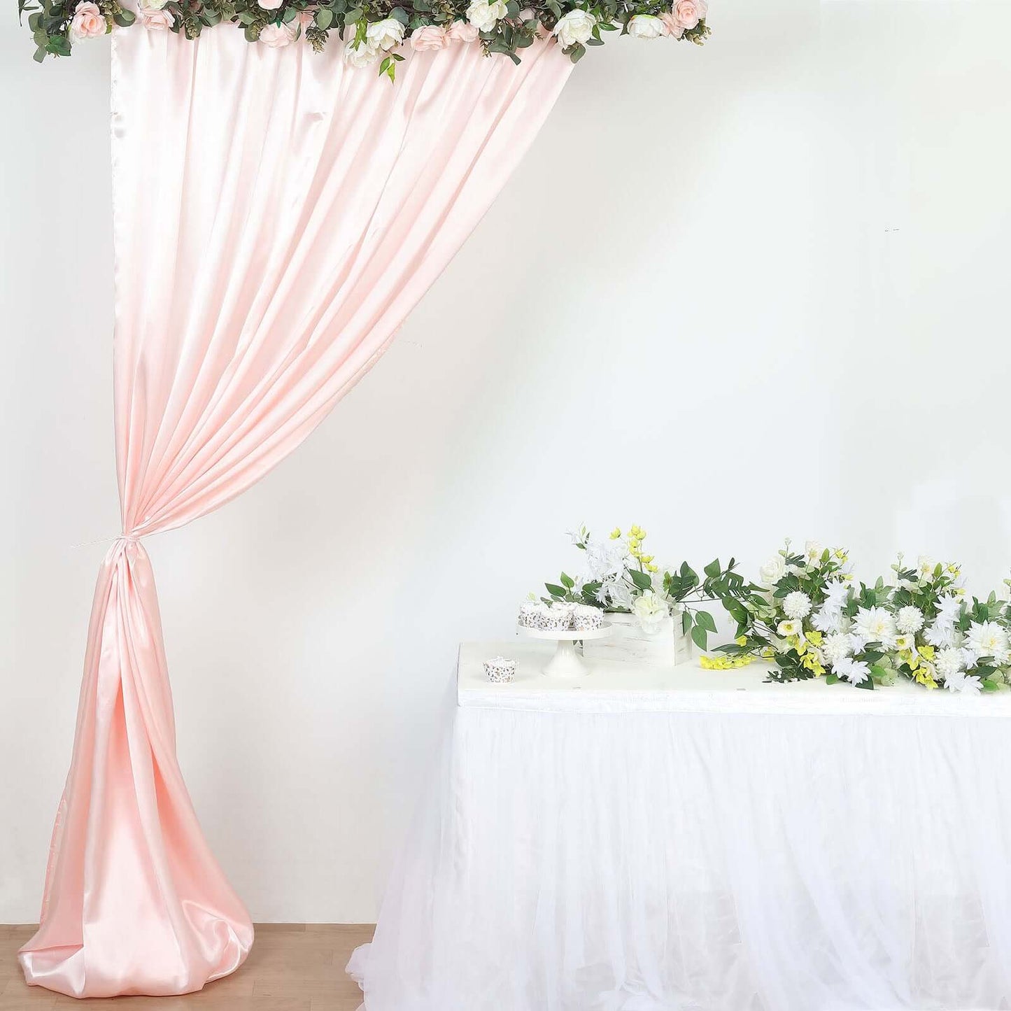 8ftx10ft Blush Satin Event Curtain Drapes, Backdrop Event Panel