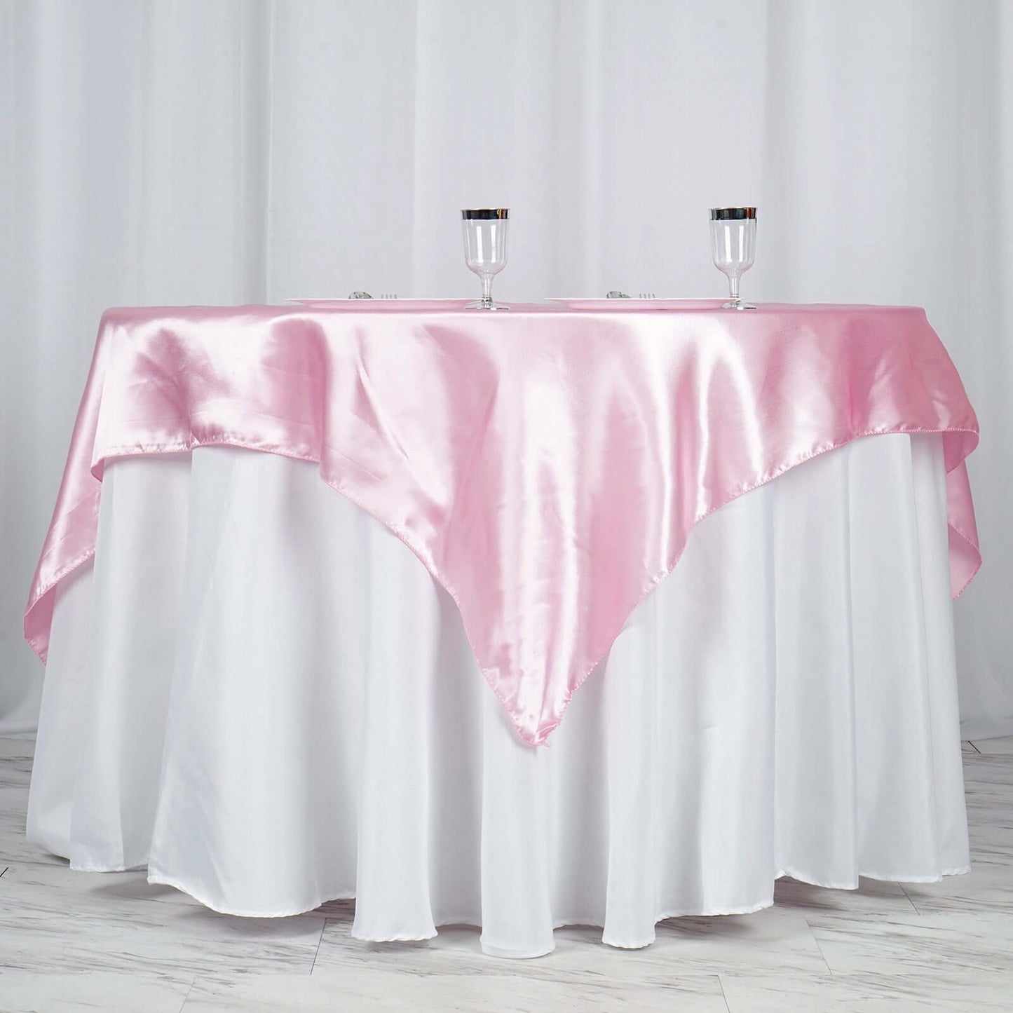 Satin 60"x60" Table Overlay Square Tablecloth Pink - Smooth Silky Touch Table Cover