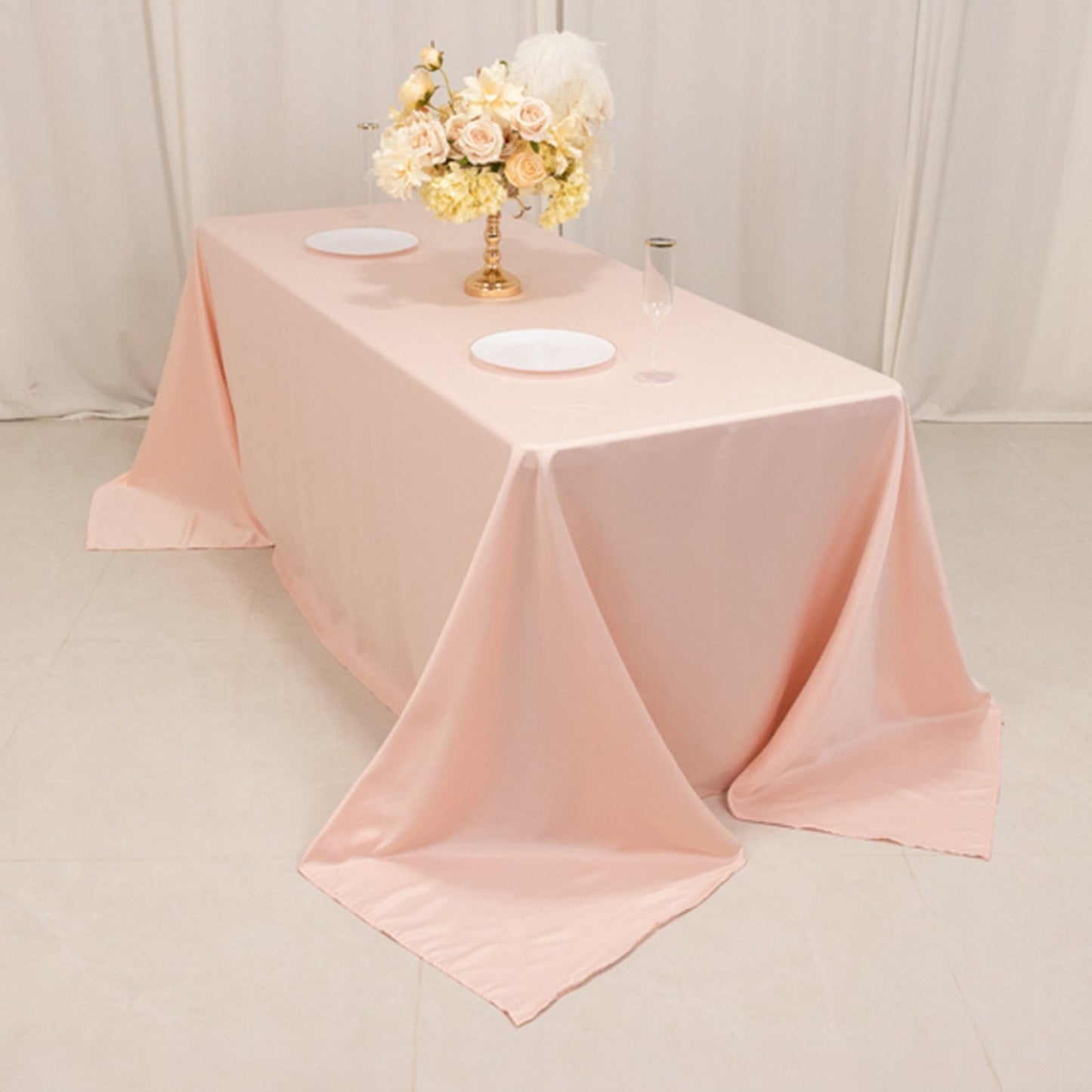 Lamour Satin 90"x132" Rectangle Tablecloth Blush - Soft & Silk-Like Seamless Table Cover