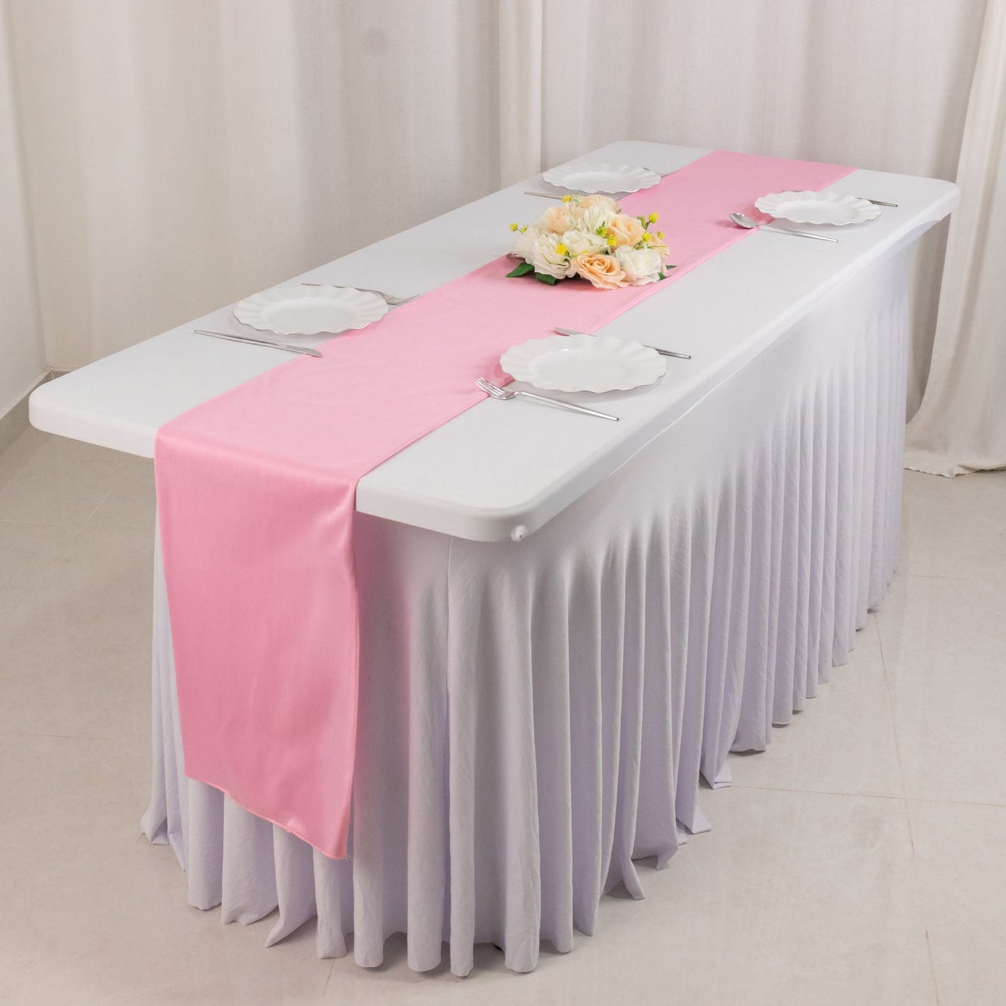 Scuba Polyester 12"x108" Table Runner Pink - Wrinkle-Free Table Linen