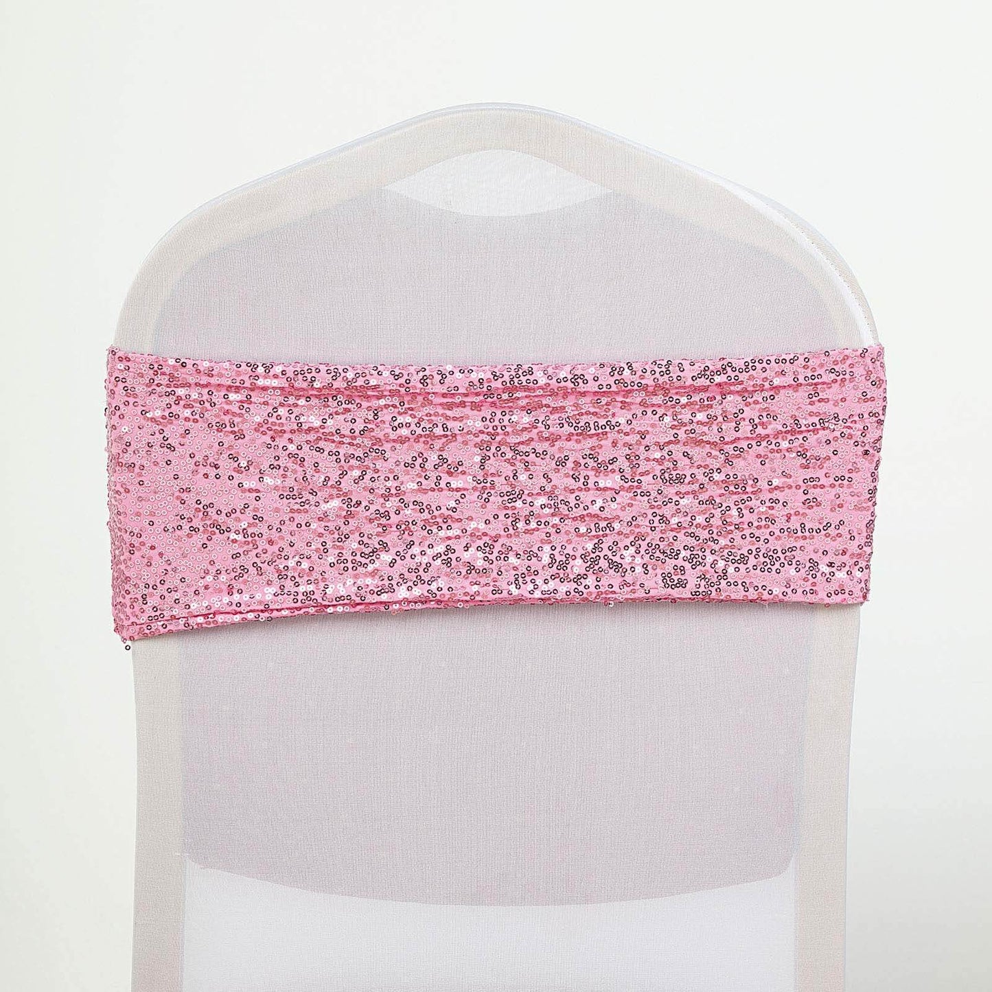 5 Pack Sequin Spandex Chair Sashes Pink - Stretch Chair Bands 6"x15"